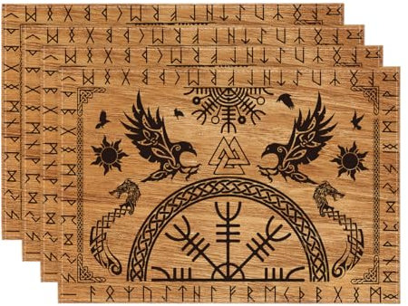 Artoid Mode Lot de 4 sets de table marron viking, arbre de vie, corbeau, casque de révérence, 30 x 45 cm, pour les vacances, la cuisine, la décoration de fête