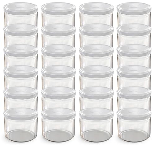 Oputec 24 x 282ml Einmachgläser - Marmeladengläser mit weißem Deckel | Luftdichter Schraubdeckel mit hitzebeständiger Dichtung – Einkochgläser und Schraubgläser für eingelegtes Gemüse und Kräuter