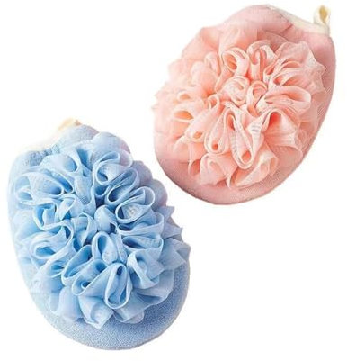Limeow 2 Pc Rose et Bleu Eponge Salle de Bain,Eponge Douche,Boules de Bain,Fleur de Bain,Fleur de Douche,Gant Exfoliant Doux,Facile à Faire Mousser,Idéal pour le Nettoyage du Corps et l'Exfoliation