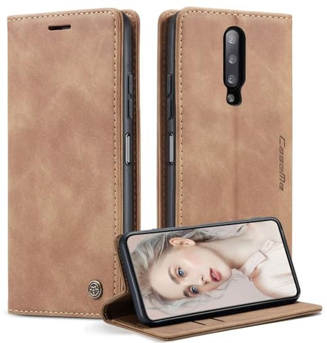 xinyunew Handyhülle für OnePlus 8 Hülle, Klapphülle Premium Lederhülle Klappbar Flip Case Tasche Magnet Kartenfach Standfunktion Klapphülle Schutzhülle für OnePlus 8,Braun