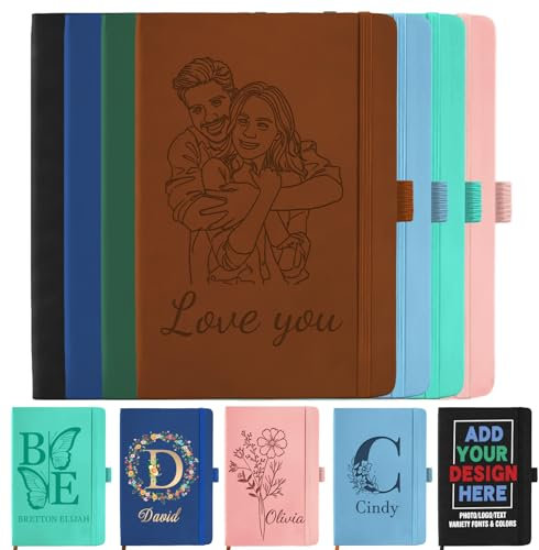 Morlavid Notizbuch Personalisiert Namen/Logo/Text Gravur Leder A5 Notizbuch Geschenk für Geschäft Abschlussfeier Lehrer,Stil 5