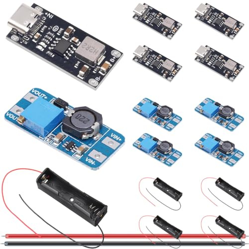 DAOKAI Type-C USB 5V 3A 18650 Lithium Batterie Ladeplatine Lademodul Hochstrom + 2A DC-DC Boosterboard Reglerplatine mit Batteriebox (Fünf Sätze)