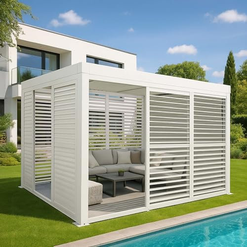 Mendler Alu Pergola HWC-L46 11cm-Gestell 3x3m - weiß