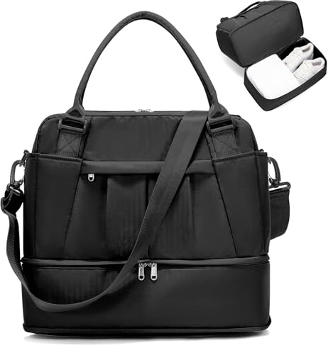 for Ryanair Airlines Underseat Cabin Bag 40x30x20 Weekend Overnight Carry on Holdall for Women Travel Duffel Sport Gym Tote Mum Hospital Bags with Wet Pocket,C01-Black