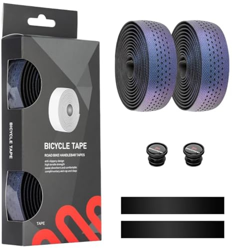 ROSSRORE Bicycle Handlebar Tape - Comfortable, Non-Slip, Self-Adhesive Road Bike Grip Tape | Sweat-Absorbent, Breathable, Soft-Touch Silicone EVA Foam Tape (2 Rolls)- Lavender-to-Purple Gradient