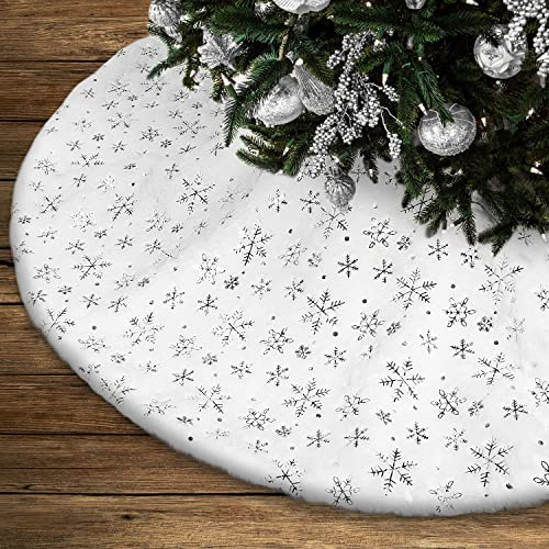Lanpn Weihnachtsbaum Decke Christbaumdecke 40 cm, Groß Kunstfell Schneeflocken Rund Tannenbaum Decke Unterlage Teppich, Weihnachtsbaumdecke für Christbaumschmuck Weihnachtsdeko (Silber, 40cm)