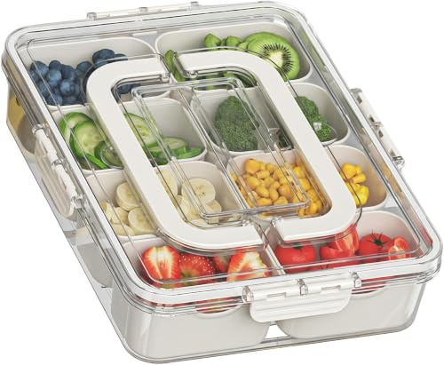 Divided Serving Tray with Lid & Handle, Portable Snackle Box Container | 8 Compartments for Fruit, Portable Food Storage Container, for Reusable Appetizer Organizer for Veggie, Candy,Fruit,Nut