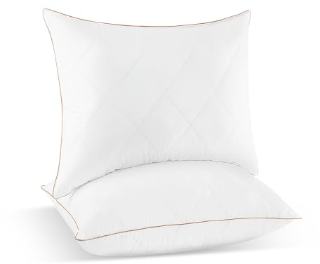 UNIKOME Daunenkissen 80x80cm, Gänsedaunen Kopfkissen 2er Set | Weiß Federkissen, Luxuriöses Feder Daunen Kissenkern,100% Bio-Baumwollstoff Für Allergiker, Maschinenwaschbar, Oeko-TEX