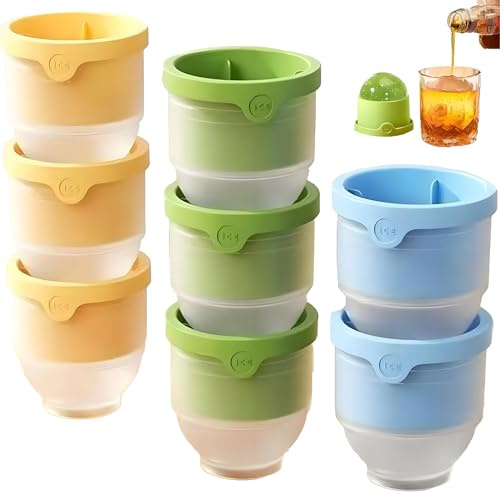 Large Ice Cube Tray with Lid - 8 Pack Giant 6cm Round Ice Cube Moulds for Freezer, Leak-Proof Ice Ball Maker for Drinks, Extra Big Ice Cubes for Whisky, Cocktails (8)