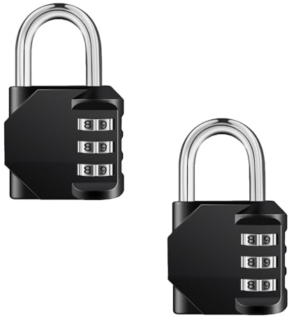 NAGE Combination Padlock, Locker Padlocks with 3 Digit Lock (2p, Black) | Resettable Code Luggage Lock, Small Gym Padlock, Suitable for Suitcase, Tool Boxes, Travel Backpack, Tent