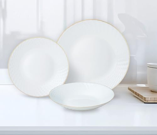 Geschirrservice Tellerset 18 Stück für 6 Personen, Tafelgeschirr, Geschirrset, Essteller Set, KINGHOFF (White/Gold)