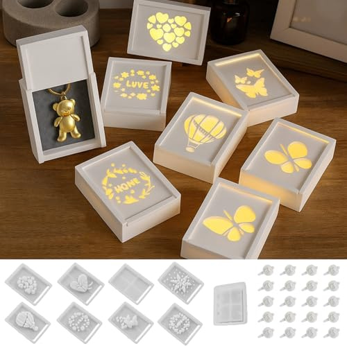 Moules Silicone Noël,9 Pièces Moule en Silicone Boîte Cadeau,Moule pour Resine Epoxy,Resin Mold Pâques,pour Boîte à Chocolats, Cadeaux en Argent