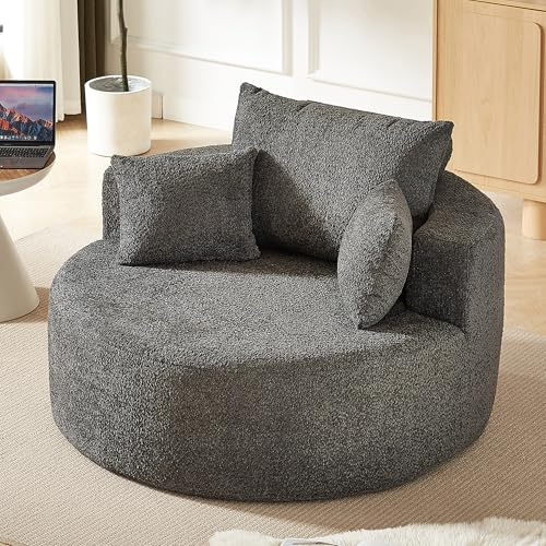 Bladez Chenille-Schaumstoff Einzelsessel – Moderner Schlafsessel ohne Montage, Flauschiger Relaxsessel für Wohnzimmer, Schlafzimmer, Lounge & Vorführraum (Grey)