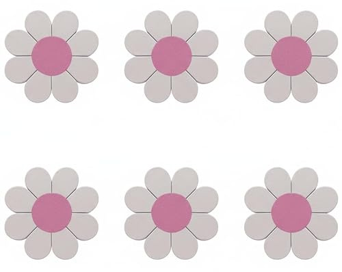 Door Stay® 6-Pack Mini Daisy Flower Drawer Knobs – 33 mm Children’s Cupboard, Wardrobe, Cabinet & Nursery Furniture Pull Handles (Mini Pink & White Drawer Knobs)