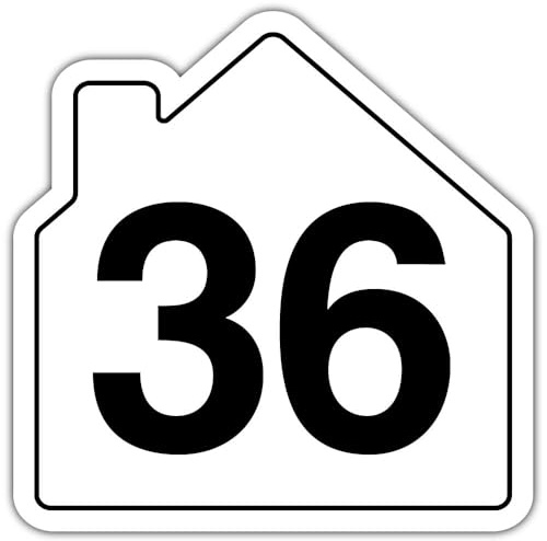 V Safety Number 36 Wheelie Bin Sticker – House Numbers Design Bin Stickers Numbers 1–99 – 150mm x 150mm Durable Waterproof Vinyl Labels for Wheelie Bins – Outdoor House Number Sticker