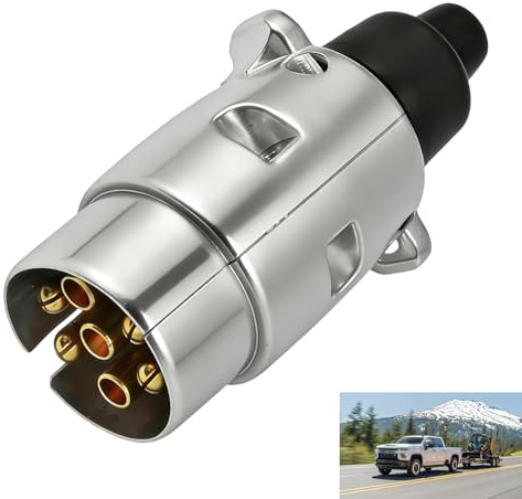 Enchufe Remolque 7 Pines Metal 12V, Conector Remolque 7 Pines Macho Hermético para Coche Autocaravana Caravana RV, Adaptador AHK Aleación Aluminio Contactos Cobre Conexión Eléctrica Luces Señalización
