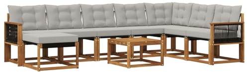 vidaXL Outdoor-Sofagarnitur mit Kissen 9 pcs Natur und Hellgrau, Modernes Garten-Sofa-Set, wetterfeste Möbel, strapazierfähige Couch, perfekte Sitzgelegenheit am Pool