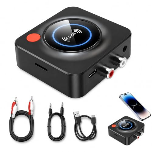 1 ricevitore Bluetooth 5.1, ricevitore stereo audio HiFi Riceiver,RCA 3,5 mm Jack AUX Adattatore Bluetooth,Adattatore Bluetooth Ricevitore senza fili per auto per smartphone, tablet, altoparlante Home