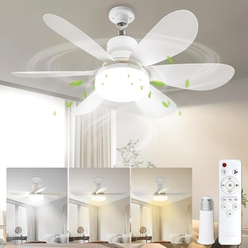 Ceiling Fan with Light and Remote Control,40W Dimmable LED Fan LightsE27 Socket Fan Light with Remote,3 Speeds,3 Color Temperatures,Timing,3000-6000K Dimmable,Quiet DC Motor for Bedroom,Parlor