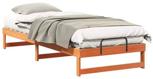Yisssmeng Bettrahmen 80x220 cm Braun, Massives Kiefernholz Plattformbettgestell, Stabiles Holzbettgestell für Schlafzimmer und Gästeräume, Futonbett Flachbettgestell