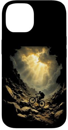 Hülle für iPhone 14 Dramatisches Mountainbiker-Silhouetten-