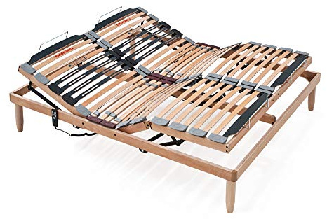 EVERGREENWEB Electric Bed Base 4 FT 6 UK Double 140x190 cm Solid Orthopedic Slatted Bed Frame Adjustable 56 Strong Wooden Slats with Shock Absorber and Hardness Regulation for all Beds & Mattresses