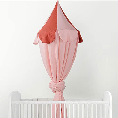 Shyneer Betthimmel Baumwolle,Betthimmel Baldachin Runde Kuppel, BaumwolleMoskitonetz,Betthimmel für Kinder Lesesaal, Schlafzimmer Dekoration (Baumwolle und Leinen(Rosa))