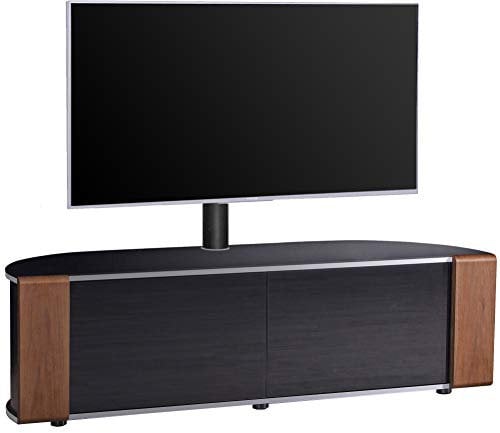 MDA Designs Sirius 1600 Cabinet with BeamThru Remote-Friendly Gloss Black with Oak/Walnut Trims for Flat Screen TVs up to 65 with Mounting Bracket