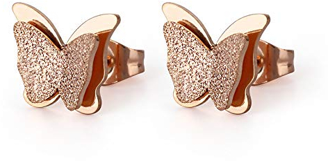 Kim Johanson Damen Ohrringe *Schmetterling* aus Edelstahl in Roségold inkl. Schmuckbeutel
