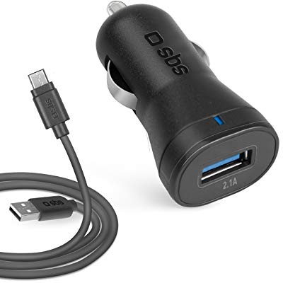SBS 2100 mAh Kfz-Ladegerät mit 2,1 A USB-Ausgang und USB-Kabel – Micro-USB-Kabel im Lieferumfang enthalten, 100 cm