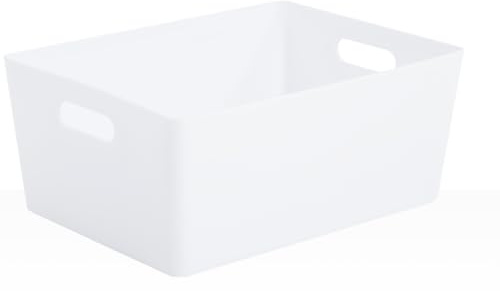 Muddy Hands Pack of 2 Plastic Storage Baskets with Handles – Large Deep, White Rectangular Storage Boxes – Heavy Duty Organiser for Kitchen, Bathroom, Bedroom & Office