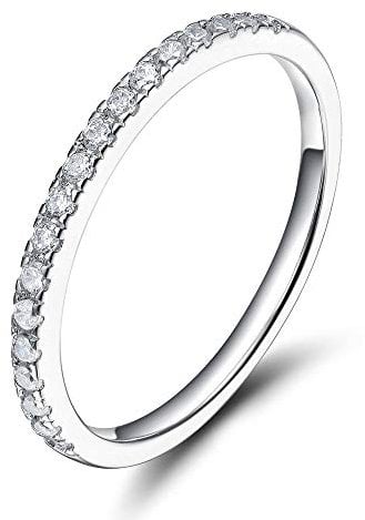 Zakk Eternity Ring Damen Ewigkeitsringe Vorsteckring Schmal Silber 925 Zirkonia Verlobungsringe Eheringe Trauringe Memoire Ring (Silber,63 (20.1))