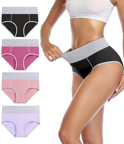 wirarpa Underwear Women High Waist Cotton Knickers Ladies Panties Full Coverage Briefs Underpants Plus Size Multicolour 4 Pack 3XL