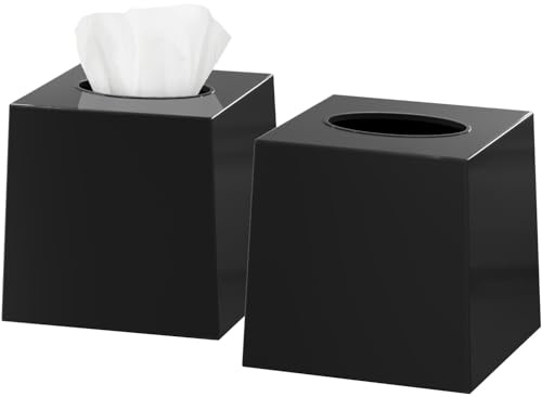 DWËLLZA HOMË 2 Pack Black Tissue Box Cover – Square Tissue Box Holder for Bathroom Accessories Countertop, Decorative Tissue Cover and Square Cube Holder for Modern Home, Office or Dresser Décor
