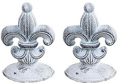 Lulu Decor, Türstopper aus Gusseisen, Fleur de Lis, 0,9 kg, Antik-Weiß, 2 Stück