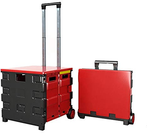 ASN Einkaufskorb mit Rollen Kaufwagen Klappbox, Tragbarer Supermarkt Lebensmittelgepäck 2-Rad Einkaufswagen, Klappkiste, Verstellbarer Griff, 35 Kg Große Kapazität (Color : Red)