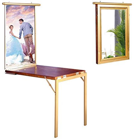 MTYLX Mesa, Escritorio, Mesa de Ordenador, Escritorio Oculto Plegable, Mesa Multifuncional Montada en la Pared de Madera Maciza de Hierro Forjado Creativo, Mesa de Almacenamiento,Los 92 * 62 * 75Cm,L