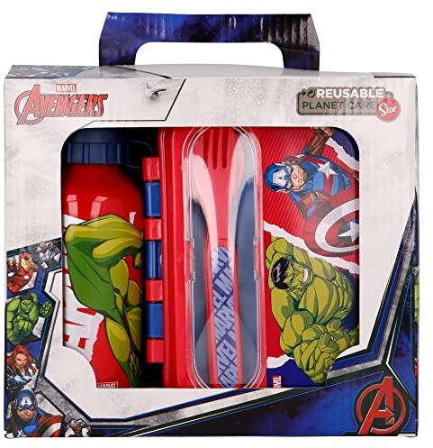 SET URBAN VUELTA AL COLE 4 PCS (BOTELLA ALUMINIO 400 ML Y SANDWICHERA CON CUBIERTOS) AVENGERS COMIC HEROES