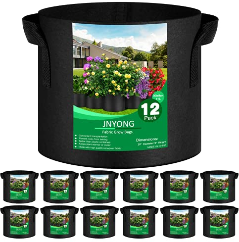 JNYONG Lot de 12 Sacs de Culture Non tissés épais de 10 litres, Pots en Tissu aéré avec poignées