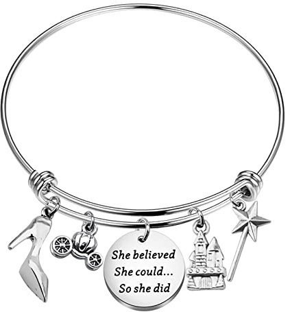 NA- Armband mit Aufschrift She Believed She Could So She Did, inspiriert von Märchen-Fans, Prinzessin, Edelstahl, verstellbar, Geschenk für Freunde, inspirierender Schmuck, M, Edelstahl