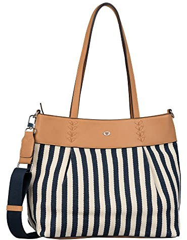 TOM TAILOR - Womenswear NIA Damen Shopper L, stripes blue, 34x14x27