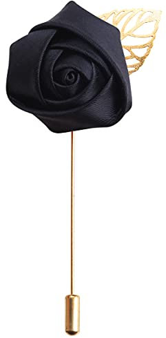 HAOSHICS Künstliche Rosen-Anstecknadeln, Anstecknadel für Bräutigam, Anstecknadel, Blumenknöpfe, Herrenanzug, Korsagen für Hochzeit, Party, Jahrestag, Bühnenaufführung, Kostümdekoration (schwarz), 3