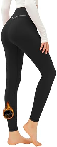 JOYSPELS Womens Thermal Fleece Lined Leggings, Warm High Waisted Gym Winter Leggings, Winter Yoga Pants for Women with Pockets UK - Black - S