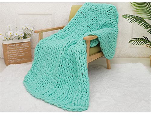 RAILONCH Grobe Strickdecke, Grob Decke Gestrickte Kuscheldecke, Handgewebt Grobstrick Wolldecke Tagesdecke Überwurf Sofadecke Zuhause Dekor (Grün,60 x 60 cm)