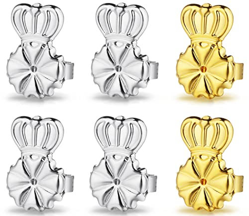 DELECOE 6 Paar Ohrring-Heber, Sterlingsilber, hypoallergen, verstellbar, sicher