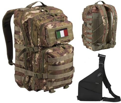 di Miltec Zaino Tattico Vegetato 42L Militare Impermeabile 600D Outdoor con Schienale Traspirante, Tasche MOLLE, Incluso Sacco a Pelo Termico d’Emergenza e Toppa Italia, Escursioni Trekking Campeggio