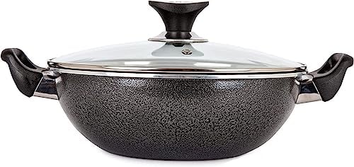 AM Home and Kitchen: 36cm Induction Wok Non Stick with Lid | Versatile Frying Pan, Cookware, Saucepan, Paella Pan, Stock Pot, Stir-Fry & Griddle Wok, Glass Lid with Steam Vent