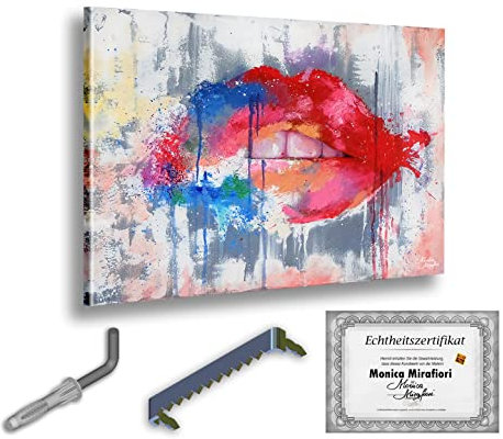 Monica Mirafiori I 100% HANDGEMALT I Gemälde Mund 100x70cm | Gemälde Handgemalt | Acrylgemälde | Sehr Großes Acrylbild I Moderne Kunst I Kunstbilder