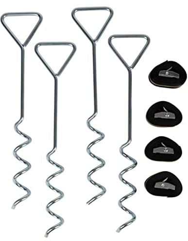 Erdanker Set 40 cm Trampolin Spanngurte Ratsche 8-teilig Bodenanker Stabil | BURI Schraubheringe feuerverzinkt zur Windsicherung von Gewächshaus, Campingzelt und Gartenbefestigung, stabil und langlebig