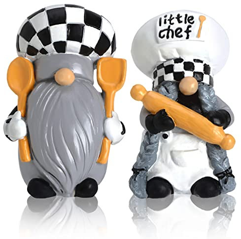 Küchenzwerge, Bauernhaus-Dekoration, schwedische Tomte-Zwerge, Kunstharz, gestuftes Tablett, Sammlerstück, Tischdekoration, Kochdekoration für Küche, Zuhause, Büro, 2 Stück